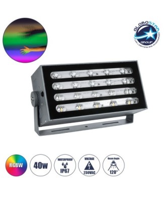 GLOBOSTAR® FLOODKENA 90765 Προβολέας Σποτ Wall Washer LED 40W 3400lm 120° AC 220-240V Αδιάβροχο IP67 Πολύχρωμο RGBW - Bridgelux SMD Chip - Γκρι Ανθρακί - Μ31 x Π10 x Υ17cm - 3 Χρόνια Εγγύηση